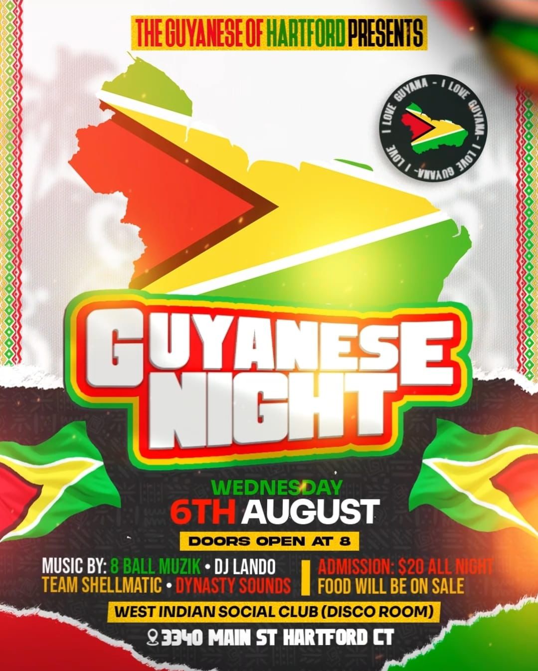 Flyer for Guyanese Night 2025 - Celebration Week - Hartford, CT (Connecticut) Flyer for Guyanese Night 2025 - Celebration Week - Hartford, CT (Connecticut)
